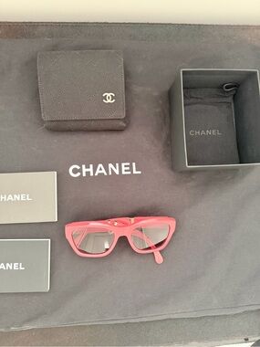 CHANEL Red Cat-Eye Sunglasses with Gold Accents